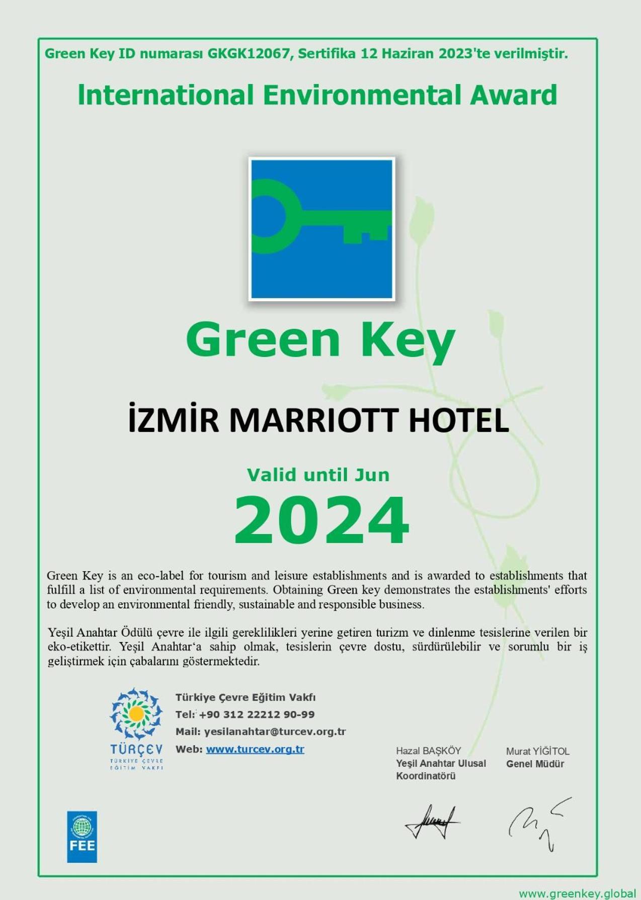 Izmir Marriott Hotel Екстериор снимка Green Key label
