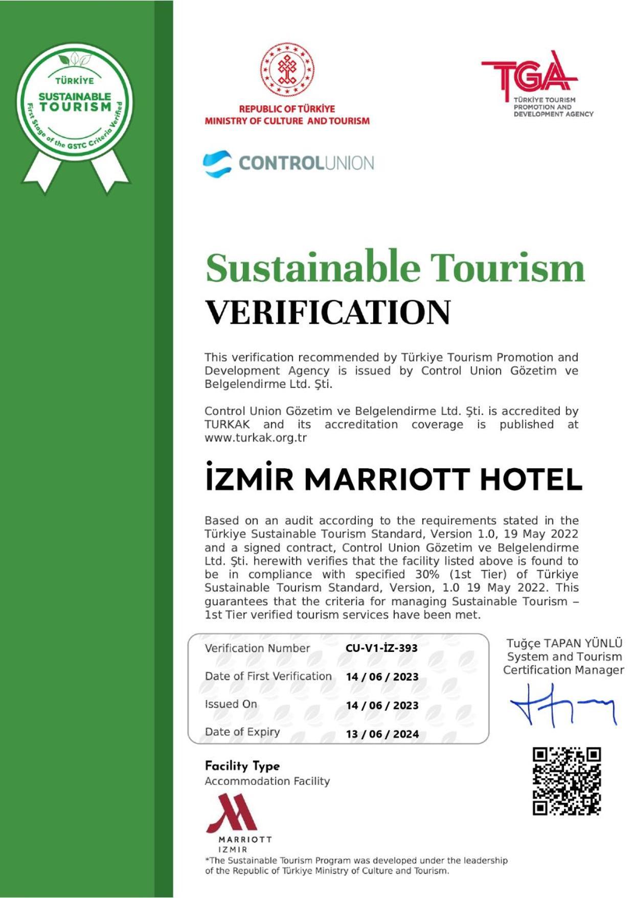 Izmir Marriott Hotel Екстериор снимка Verification Certificate